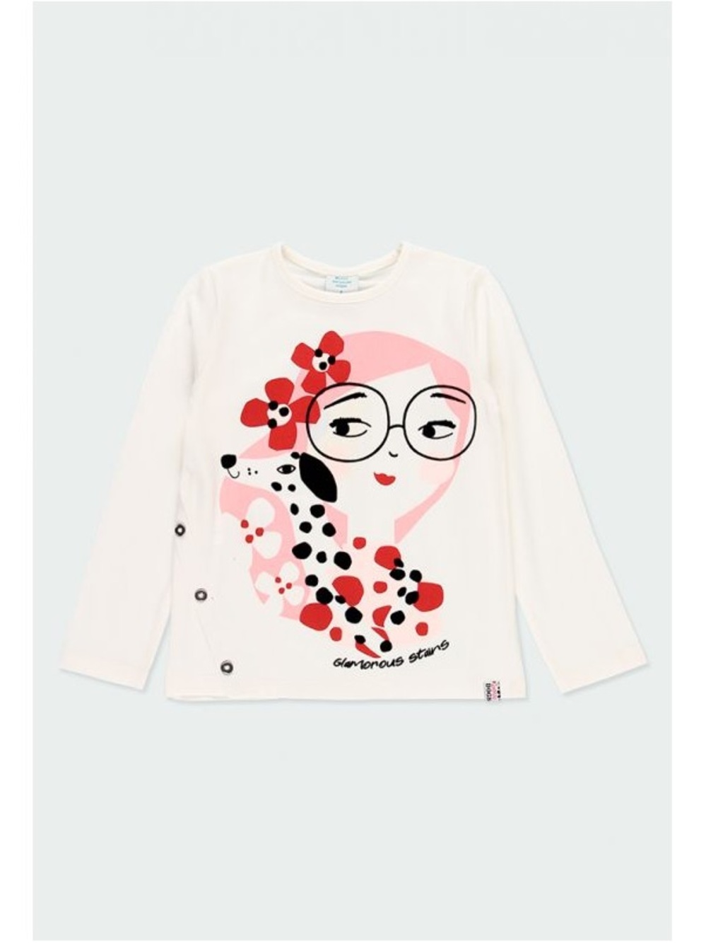 Girls Cream Long-Sleeve Graphic Tee with Pink & Red Floral Print
